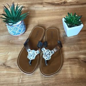 Guess jeweled flip flips
